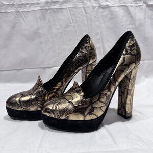 Baldan Platform Heels Size 39 Gold Floral Block Heel Pumps – Designer Statement